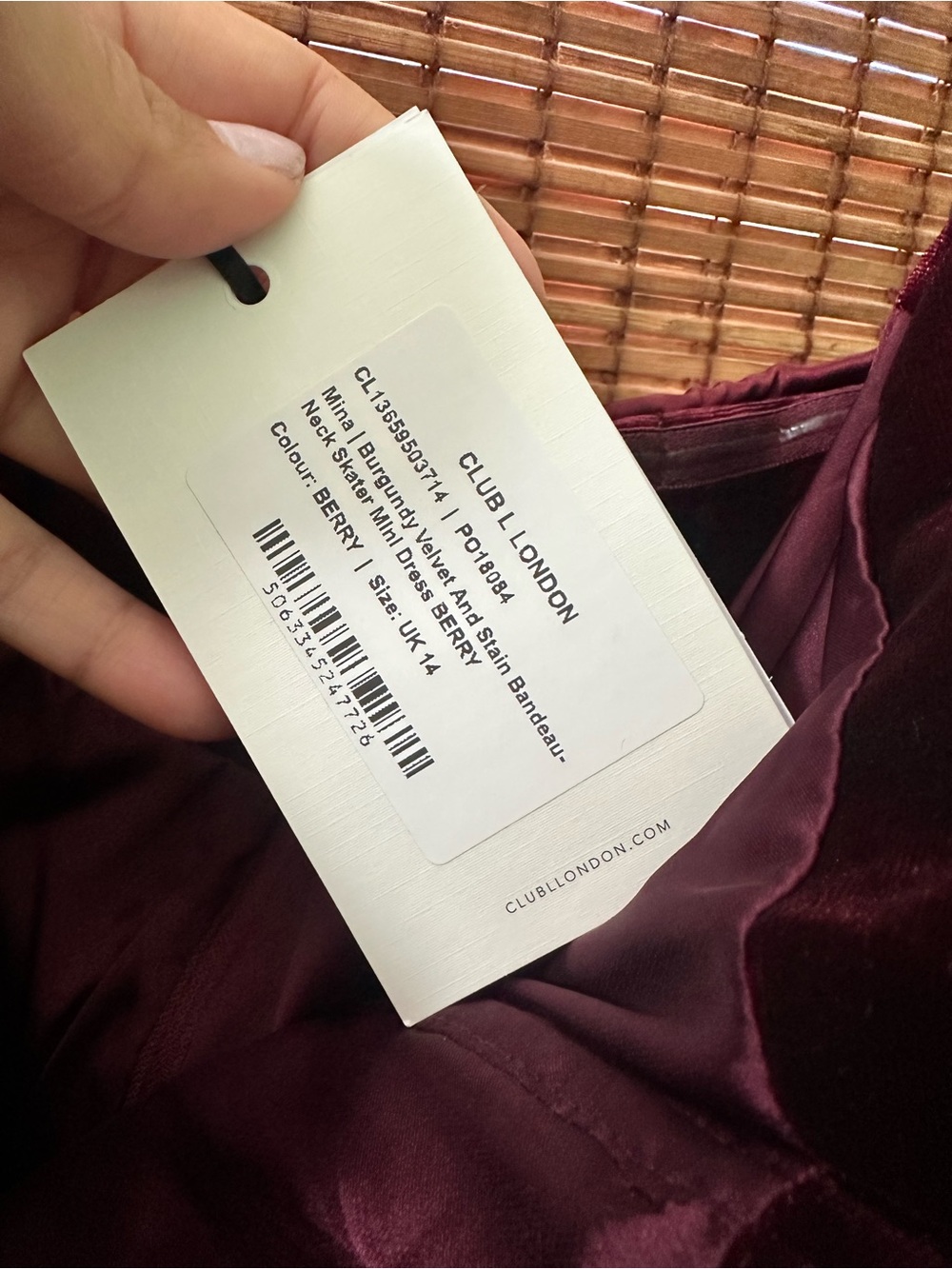 Club L London Strapless Velvet Mini Dress in Deep Wine - Picture 9 of 10
